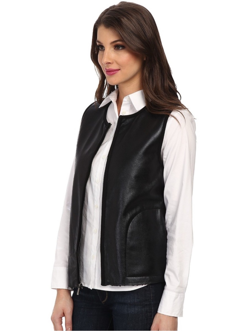 Jones New York Black Faux Leather Zip-Front Jacket